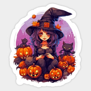 Halloween Witch Black Cats Jack-o-Lanterns Sticker